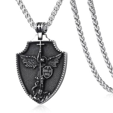 Imagem de KIRTIJW Colar de aço inoxidável com medalhão de santos padroeiros de aço inoxidável, São Cristóvão, George, Michael/Jusus, Maria, Aço inoxidável, Sem Pedra Preciosa