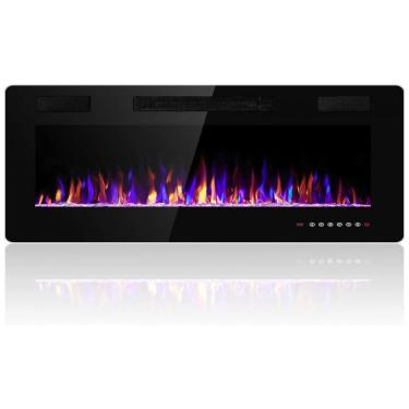 Imagem de Lareira Elétrica de Embutir A45x91L com Controle Remoto e Digital, Luz LED, Chama Ajustável e Temporizador, 1500W, 110v, ELECTACTIC 836C3, Preto