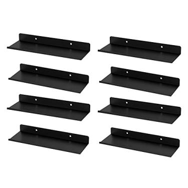 Imagem de Prateleiras flutuantes organizador de prateleira de parede moderno preto metal pequena prateleira flutuante, suporte organizador de exibição para pendurar na parede, pacote com 8