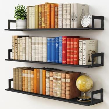 Imagem de Harwaya Prateleiras grandes flutuantes para parede, conjunto de 3, 91 cm de comprimento, suporte de parede para quarto, estantes de livros de madeira resistente para livros, lavanderia, sala de estar,