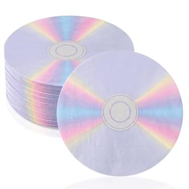 Imagem de Guardanapos de papel CD Pacote com 100 guardanapos decorativos de festa dos anos 90 guardanapos de almoço descartáveis para bebidas para decoração de festa de música de discoteca de volta à década de