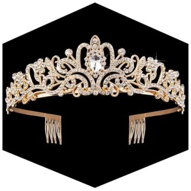 Imagem de Coroa de ouro para mulheres, tiaras de princesa de cristal, strass, coroas de rainha, acessórios de cabelo para casamento, noiva, aniversário, formatura, concurso, festa, amadurecimento, cerimônia,