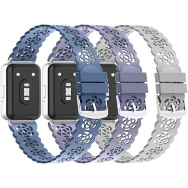 Imagem de Pacote com 3 pulseiras esportivas compatíveis com Samsung Galaxy Fit 3, pulseiras de substituição de silicone macio vazado de renda fina respirável para Galaxy Fit3 SM-R390 Smart Watch feminino e