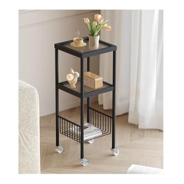 Imagem de Movable Side Table，Small Coffee Table，Living Room Sofa Side Table，Bedside Side Cabinet，Storage Rack，Square Side Table，Open Storage Space，with Wheels，for Bedroom，Living Room(Black,25*25*82cm/9.8*9.8*32