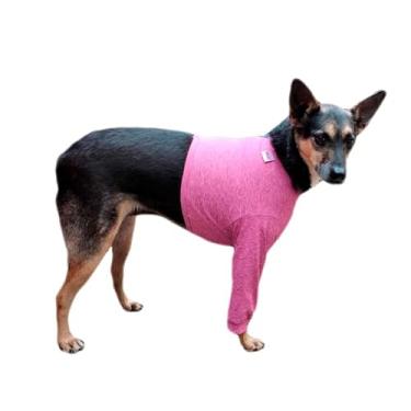 Imagem de Roupa Protetora Pós-Cirúrgica Pet para Cachorro - Peito e Pernas Dianteiras Membros Anteriores - Tecido Dry Fit Transpirável com Proteção Solar UV 50+ (Rosa, 9)