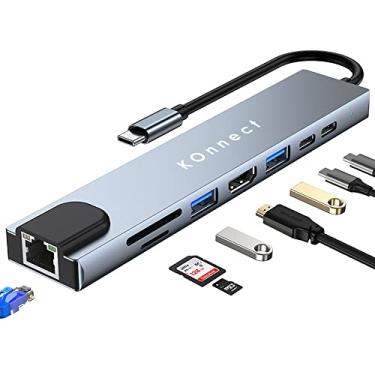 Imagem de Estação de ancoragem, hub USB C 8 em 1, USB C para HDMI, adaptador USB C com HDMI duplo, portas USB 3.0/2.0, porta Ethernet, leitores de cartão SD/Micro SD, porta Thunderbolt 3 (PD), laptop