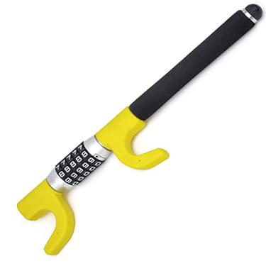 Imagem de KRASER KR940B Código de combinação sem chave de bloqueio de volante resistente, aço reforçado revestido amarelo mais visível, martelo de emergência, dispositivo anti-roubo universal carro SUV