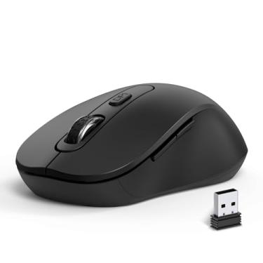 Imagem de Mouse sem fio para laptop, PC, Chromebook, Mac, MacBook, mouse silencioso com nano receptor USB, botão lateral, 2400 DPI, rolo antiderrapante, mouse sem fio ergonômico de 6 botões - mouse preto