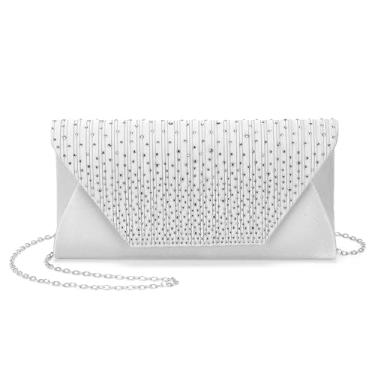 Imagem de DTGN Bolsas de noite, bolsas de mão para mulheres, formal, bolsa transversal, bolsa de ombro com strass, para festa de casamento, Prata, L (US 12)