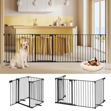 Imagem de AGESISI Portões autônomos para cães com passagem de porta, porta extra larga para cães 254 cm L x 73,7 cm A porta para animais de estimação, segurança, 4 painéis, cerca para escadas, portas