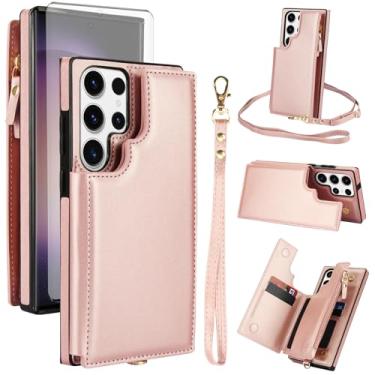 Imagem de Asuwish Capa de celular para Samsung Galaxy S23 Ultra 5G capa carteira com zíper com protetor de tela de vidro temperado e bloqueio RFID para cartão de crédito celular S23Ultra 23S S 23 23Ultra 17.3