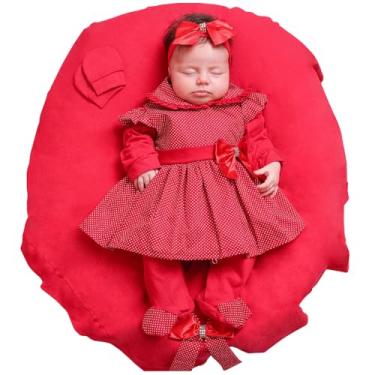 Imagem de Saída de Maternidade Kit 05 Peças Para Bebê Menina Maya Poá Vermelha