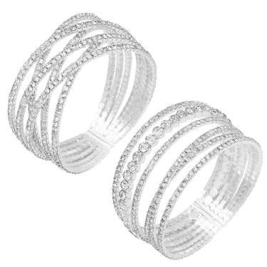 Imagem de NEWITIN 2 pulseiras femininas de strass multicamadas de cristal para noivas de prata ajustável cintilante com strass aberto para mulheres, bijuterias de fantasia, festa de dança, casamento,