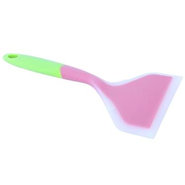 Imagem de Espátulas Espátula para Bife de Pizza Tamagoyaki Com Seguro Não Resistente Ao Calor Design Flexível Antiaderente Silicone Antiderrapante (Alça rosa + verde)