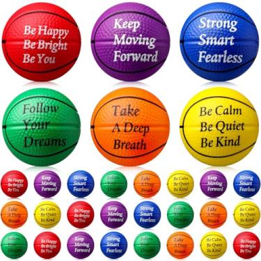 Imagem de Blulu 30 mini bolas de basquete com citações motivacionais pequena bola esportiva de espuma, mini bolas de basquete para lembrancinhas de festa de basquete, carnaval, recompensa, saco de Natal,