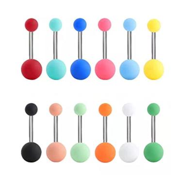 Imagem de Tanyoyo 12 peças de piercing de umbigo 14 g piercings de umbigo de aço inoxidável cirúrgico piercing de umbigo joias para mulheres, Plástico, Sem pedras preciosas