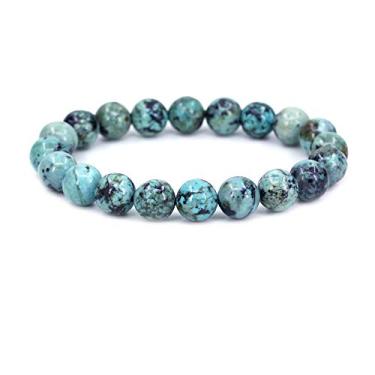 Imagem de Keleny Pulseira feminina elástica Fashion Crystal Man 10 mm contas redondas Rock Jasper 17 cm unissex 7 inch