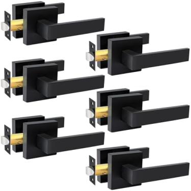 Imagem de Maçaneta de porta quadrada com trava de fecho, maçanetas de passagem sem chave, armário de corredor interno, preto (6)