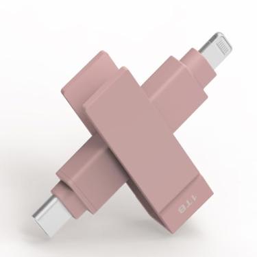 Imagem de PioData Apple MFi Certified 1 TB Morandi Pink iXflash pendrive backup 2 em 1 USB tipo C e Lightning para iPhone, iPad e computador | Armazenamento e transferência de fotos