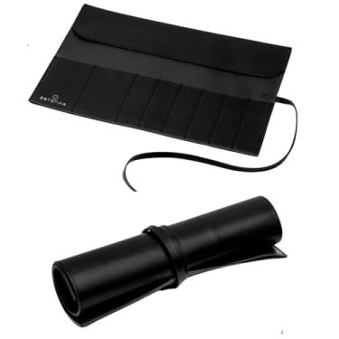 Imagem de ESTETIKA Organizador de rolo de pincéis de maquiagem de viagem para mulheres, bolsa de pincéis de luxo, estojo portátil chique para pincéis de maquiagem – comporta 10 pincéis, bolsa de armazenamento