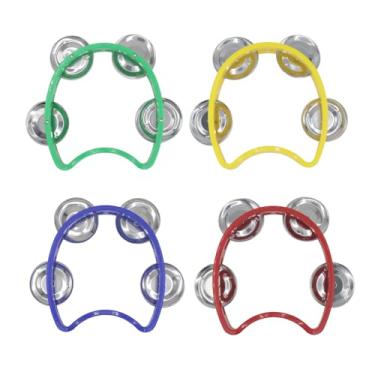 Imagem de CashBeat Pacote com 4 pandeiros portáteis com 4 sinos cada, mini instrumentos de percussão de meia-lua de plástico para adultos, aula de música escolar, banda e festa