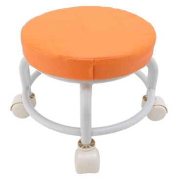 Imagem de Assento Moderno do Rolo, 8,3 X 13,4 X 13,4in PU Couro Baixo Redondo Banquinho de Rolamento 360 ° Banco Pequeno Giratório Com Rodas de Rodas de Rodas Universa