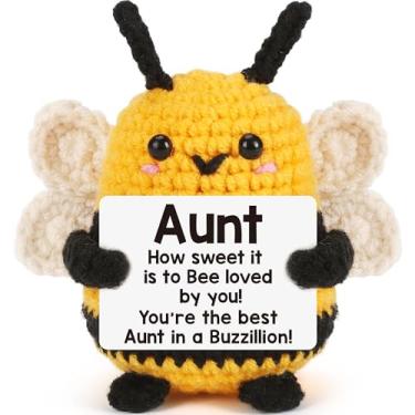 Imagem de LEJIAJINW Presentes Emocionais Positivos De Crochê Abelha Para Tia Dia Das Mães Aniversário Engraçado Ovo Páscoa Essenciais Enchimentos Meia, Feito À Mão Pequena Malha Cheer Up Gi