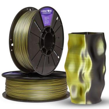 Imagem de Filamento PLA Duo Color High Speed 1Kg 1,75mm Duas Cores Efeito Bicolor Impressora 3D FDM Voolt3D (Dourado e Preto V-Silk)