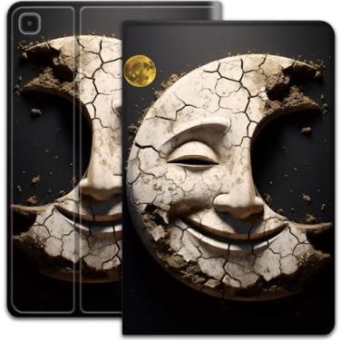 Imagem de Capa para Samsung Galaxy Tab S6 Lite de 10,4 polegadas, modelo 2022/2020, capa elegante e inteligente, suporte ajustável com função automática de hibernar e despertar - rosto sorridente da lua