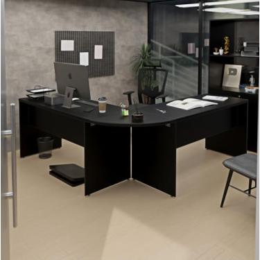 Imagem de Mesa Escrivaninha Em L Canto Arredondado 1400x600 Netmobil - Preto