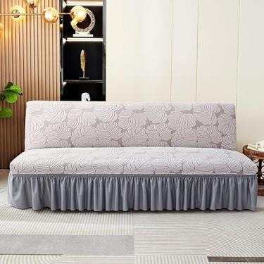 Imagem de Capa de futon sem braços com saia de babados, sofá-cama futon altamente elástica(Gray,Small (120-160cm))