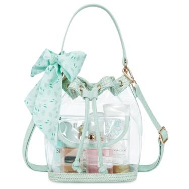 Imagem de Missnine Bolsa transparente aprovada para estádios, bolsa transversal transparente de PVC para mulheres, eventos em estádios de concertos, Cordão verde palha, 10.04 x 2.36 x 10.04 inches, Bolsas