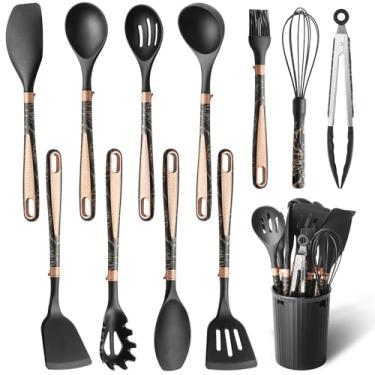 Imagem de Conjunto de utensílios de cozinha de silicone de 12 peças com utensílios de cozinha duráveis, essenciais de panelas antiaderentes resistentes ao calor com alças e suporte, utensílios de cozinha para