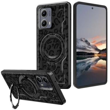 Imagem de Capa para Motorola Moto Edge 2024 com suporte e suporte de anel – proteção contra quedas militar, parte traseira rígida de policarbonato resistente à prova de choque e capa de telefone de silicone