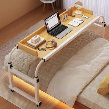 Imagem de Mesa de cama com rodinhas médicas, bandeja de alimentos, mesa de computador, mesa sobre a cama com rodas, altura e comprimento ajustáveis sobre a cama com defletor de mesa