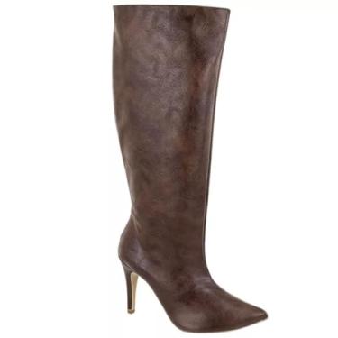 Imagem de 1712FP Bota Feminina Cano alto Bico fino salto 10cm forrada conforto (Cacau, BR, Adulto, Numérico, 34)