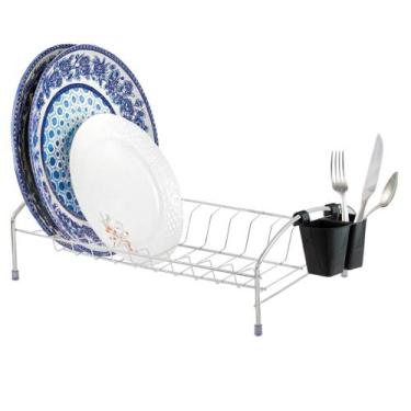 Imagem de Escorredor de Louça Cromado 11 Pratos com Porta Talher Secador Organiz