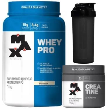 Imagem de Combo Whey Pro 1kg + Creatina 150g + Coqueteleira - Max Titanium (1kg, Baunilha)