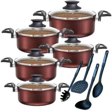 Imagem de Jogo de Caçarola Panelas 09 peças Antiaderente 6 Camadas Teflon Kit Do