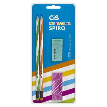 Imagem de Kit Escolar Spiro 2 - 2 Lápis HB, Apontador e Borracha Cores Sortidas
