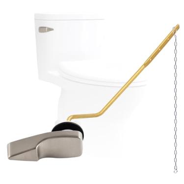 Imagem de Hygie Rinse Alavanca universal para viagem de vaso sanitário, alça de montagem lateral/ângulo com 1 peça de correntes de aço inoxidável, alavanca de descarga para vaso sanitário, kit de substituição de alça de vaso sanitário, níquel escovado