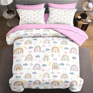 Imagem de WeCozy Jogo de edredom casal com 7 peças, 2 fronhas e 2 fronhas, lindo desenho de arco-íris para crianças e adultos, cama de bebê feliz nascido em uma bolsa com lençol de cima