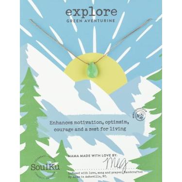 Imagem de SOULKU Colar para uso externo, pedra preciosa semipreciosa artesanal, comprimento ajustável de 40,6 a 45,7 cm, cordão de nylon forte, 16-18 Inches, Aventurina verde, Aventurina