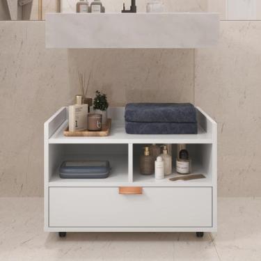 Imagem de Gabinete Armário Banheiro Pia De Coluna C/ Rodízios Cobreado/Pek Móvei