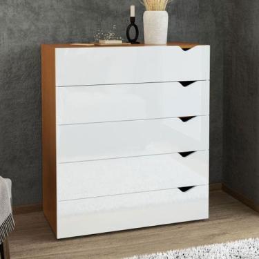 Imagem de Cômoda Porto 5 Gavetas Freijó/Branco - Politorno, Marrom, Moderno