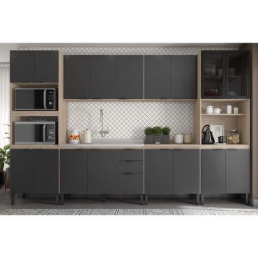 Imagem de Jogo de Cozinha Modulada 340m Firenze com Balcão 120m Para Pia Sem Tampo - Avena Touch/ Grafito Demóbile 