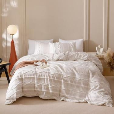 Imagem de Cottonight Conjunto de edredom branco boêmio queen adornado com casa de fazenda, macio, bohemain, chique, cobertor bordado, rústico, luxuoso, macio, 3 peças, conjunto de cama para mulheres e homens