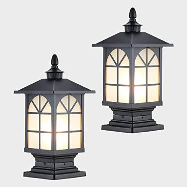 Imagem de CUTPOIY Lâmpada de coluna vintage para portão externo poste de poste de poste de poste de alumínio IP55 Lâmpada de poste de alumínio Lâmpada de estigma de caminho de jardim luz de varanda rua cerca de