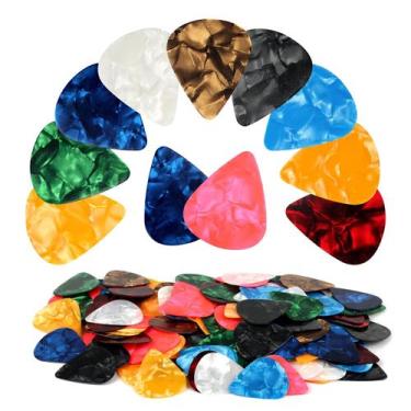 Imagem de Palhetas de guitarra PEASUG 120 unidades de celulóide colorido 0,46 mm