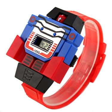 Imagem de VIGOROSO Relógio digital para meninos e meninas, crianças, transformadores, Bumblebee, desenho animado, relógio de pulso para crianças – presentes infantis, Faixa vermelha, Digital